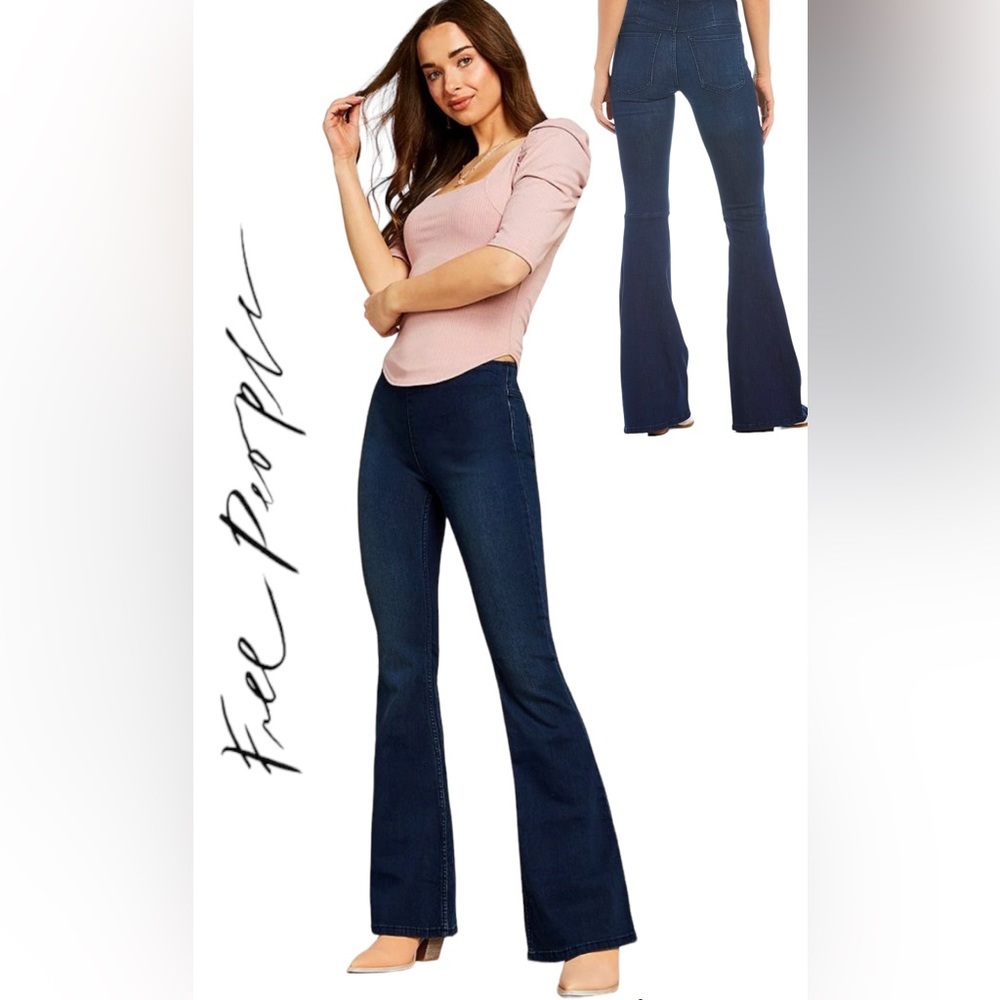NWT Free People Gummy Pull-On Dark Blue Wash F Black - Picture 1 of 5